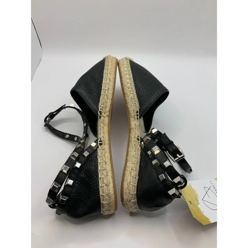 Rebecca Minkoff Black Leather Studded Strap Espadrilles Flats, Size 6